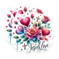 (2 Pack) Jesus Love Stickers - Christian Floral Decal - Religious Inspirational Art - 5" On Longest Side - Sticks to Smooth Flat Surfaces - Made in USA - BMCS7196