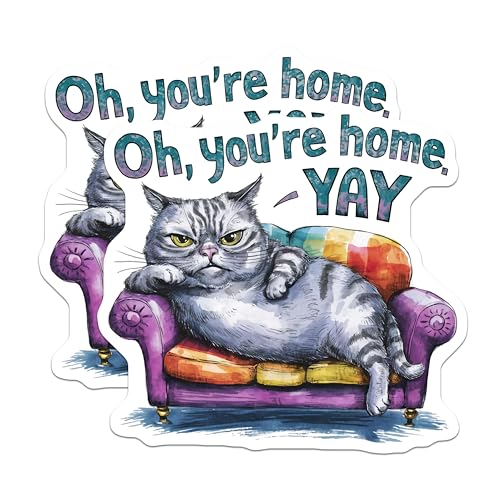 (2 Pack) Funny Cat Stickers - Home Decor - Couch Art - 5" On Longest Side - Sticks to Smooth Flat Surfaces - Made in USA - BMCS8561