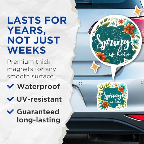 (2 Pack) Spring is Here Magnets - Floral Decoration - Blooming Season - 5" On Longest Side - for Cars, Fridges, Toolboxes - Made in USA - MAG7995