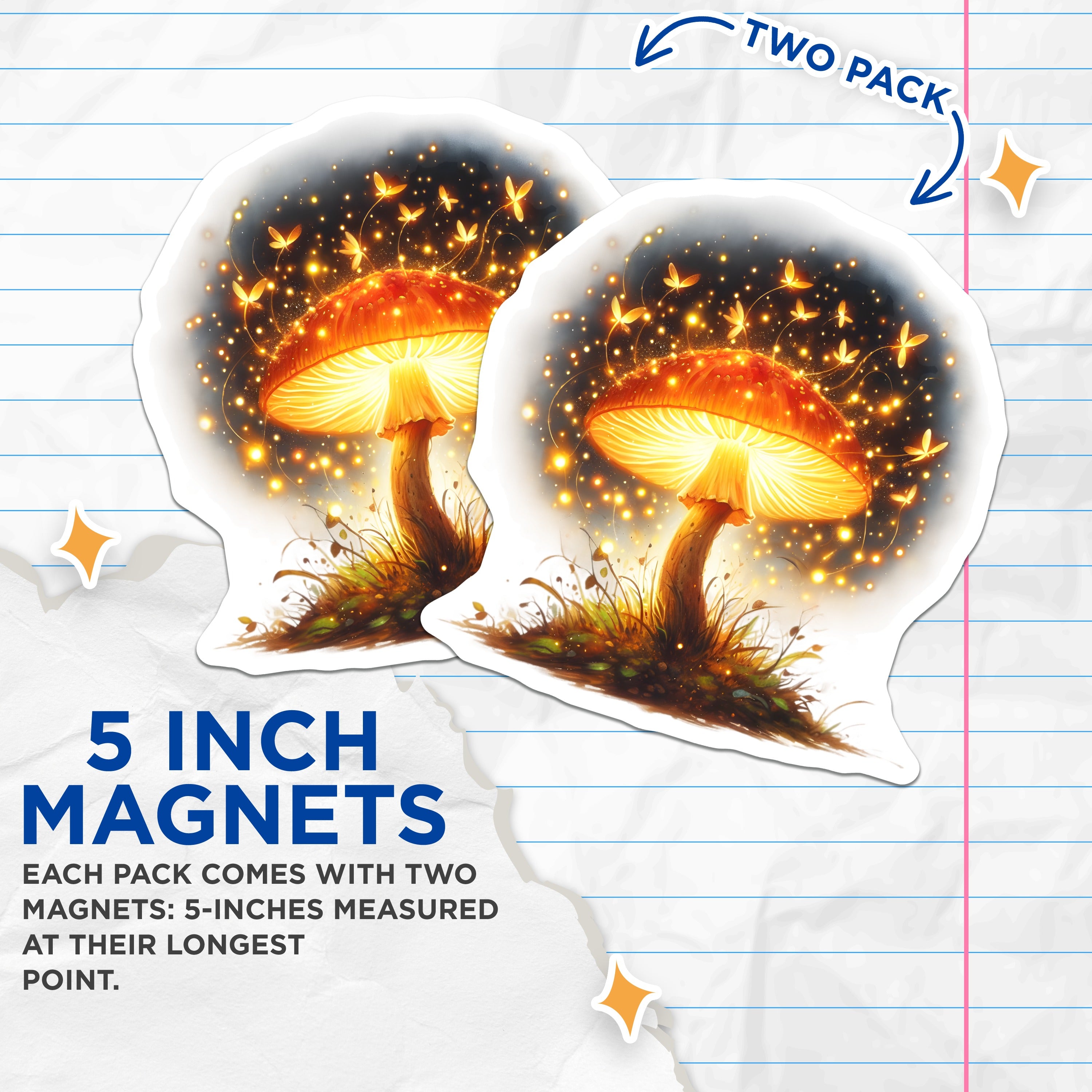 (2 Pack) Magical Mushroom Magnets - Fairycore Kitchen Decor - Enchanted Forest Fungi Fridge Art - 5 Inches On Longest Side - Thick Durable Magnet - Made in USA - MAG39523