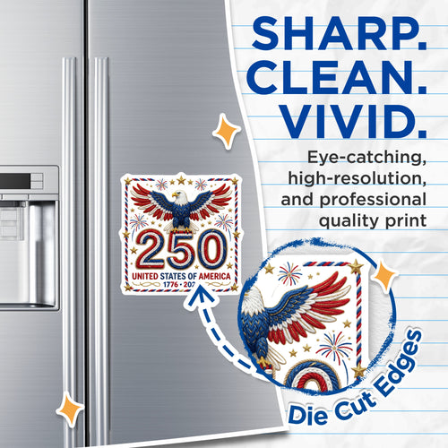 (2 Pack) American 250th Anniversary Magnets - Patriotic Bald Eagle Design - USA Independence Day Decor - Heritage - 5 Inches On Longest Side - Thick Durable Magnet - Made in USA - MAG38626