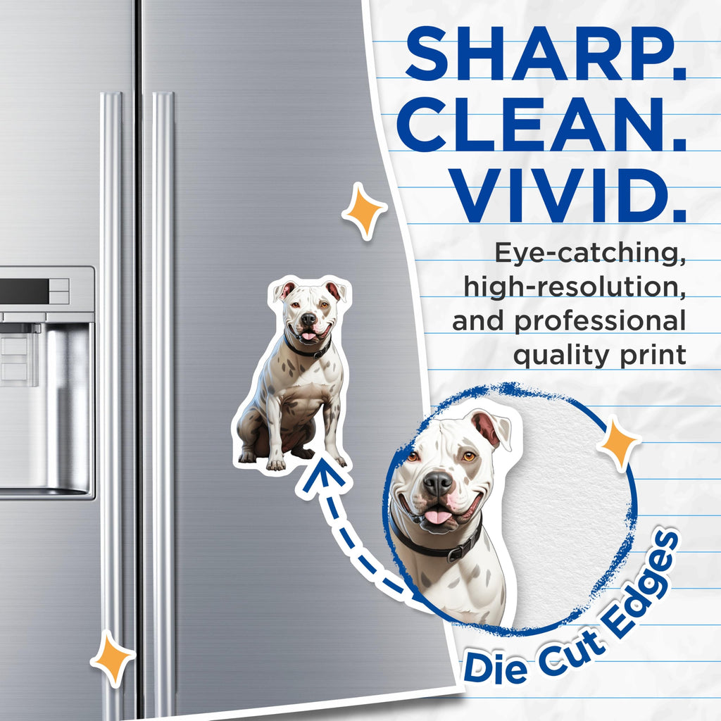 (2 Pack) White Pitbull Dog Magnets - American Bulldog Art - Pet Parent Refrigerator Decor - Dog Lover Accessories - 5 Inches On Longest Side - Thick Durable Magnet - Made in USA - MAG25019