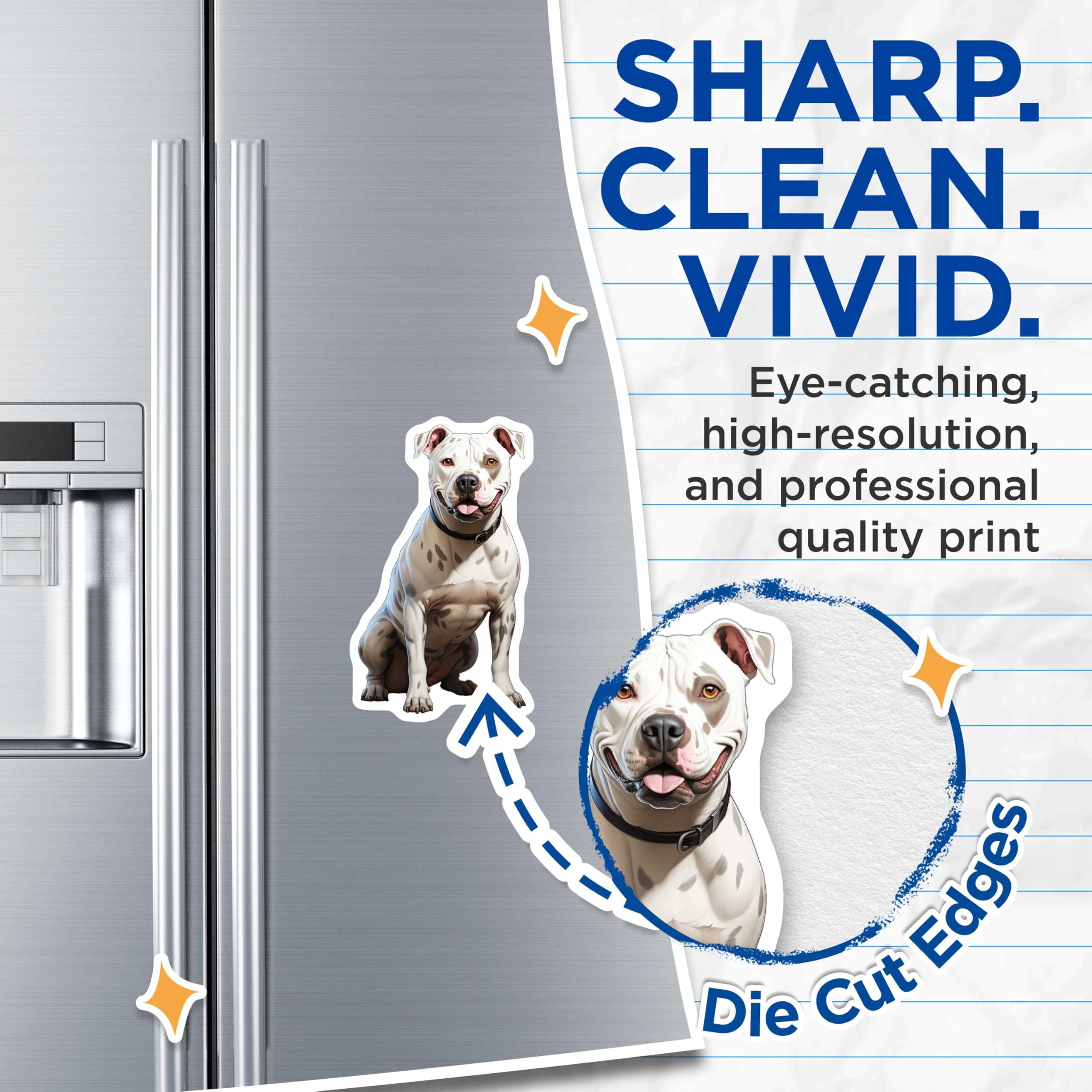 (2 Pack) White Pitbull Dog Magnets - American Bulldog Art - Pet Parent Refrigerator Decor - Dog Lover Accessories - 5 Inches On Longest Side - Thick Durable Magnet - Made in USA - MAG25019