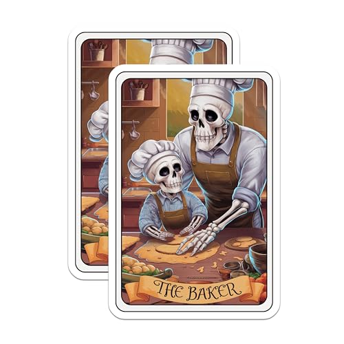 (2 Pack) Skeleton Baker Stickers - Skull Cooking Stickers - Halloween Chef Stickers - 5" On Longest Side - Sticks to Smooth Flat Surfaces - Made in USA - BMCS4444