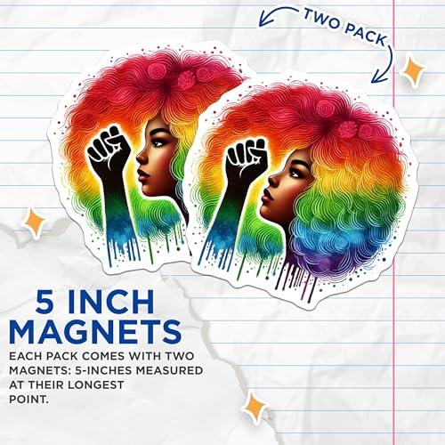 (2 Pack) Rainbow Afro Magnets Magnets - Pride Artwork - Inspirational Decor - 5" On Longest Side - Made in USA - Sticks to Refrigerators & Metal Surfaces - MAG9054