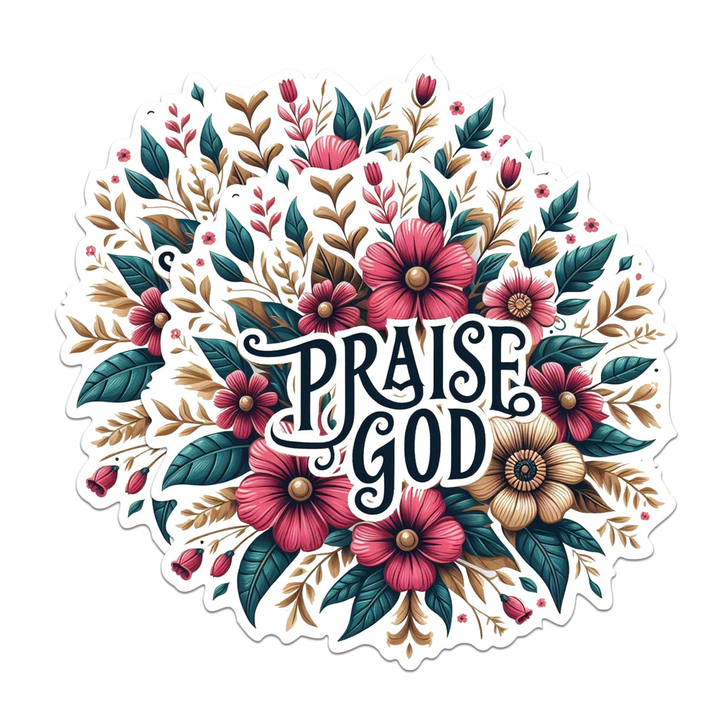 (2 Packs) Praise God Flower Stickers - Positive Inspiring Motivating Decals - 5 Inches On Longest Side - Premium Vinyl Decal - Sticks to Any Smooth Flat Surface - Made in USA - BMCS2515