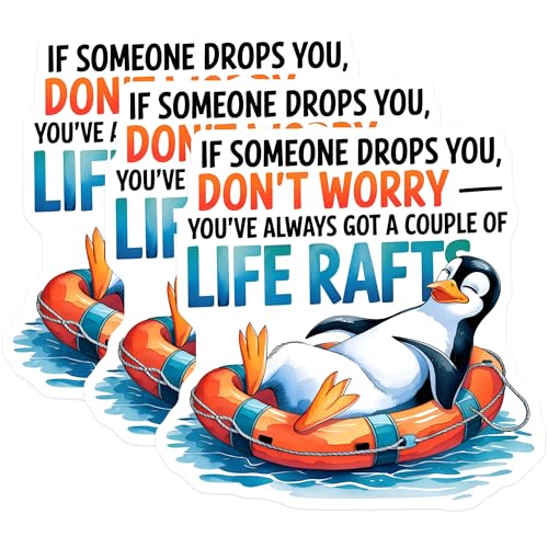 (3 Pack) Penguin Life Raft Decals - Funny Animal Sticker - Inspirational Laptop Decal - 3 Inches On Longest Side - Easy Peel & Apply - Made in USA - 3MCS4837
