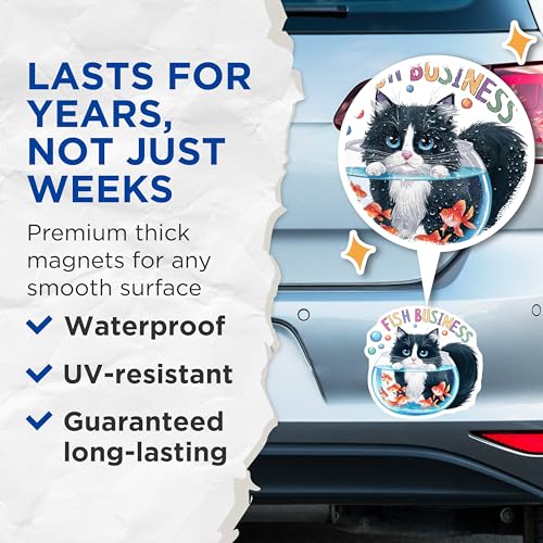 (2 Pack) Cat in Fish Bowl Magnets Magnets - Cat Lovers Decor - 5" On Longest Side - Made in USA - Sticks to Refrigerators & Metal Surfaces - MAG8768