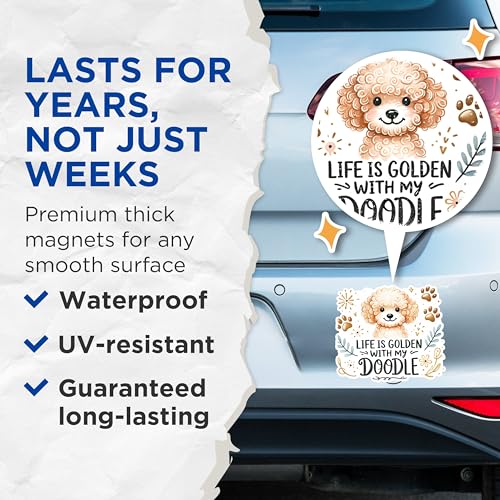 (2 Packs) Life is Golden with My Doodle Magnets - Golden Doodle Dog Breed Magnets - 5 Inches On Longest Side - Premium Magnet - for Fridges, Toolboxes, Cars - Made in USA - MAG2383