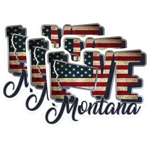 (3 Pack) Montana State Decals - American Flag - Love Montana Decal - 3 Inches On Longest Side - Easy Peel & Apply - Made in USA - 3MCS0317