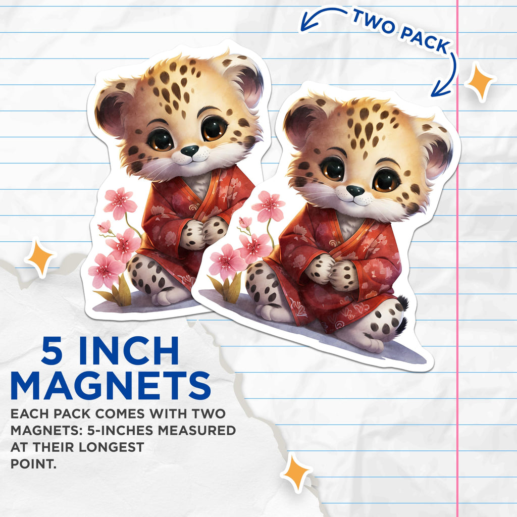 (2 Pack) Baby Leopard Magnets - Cute Animal Decor - Fridge Magnets - 5" On Longest Side - Premium Magnet - for Cars, Refrigerators, Toolboxes, Lockers - Made in USA - MAG17069