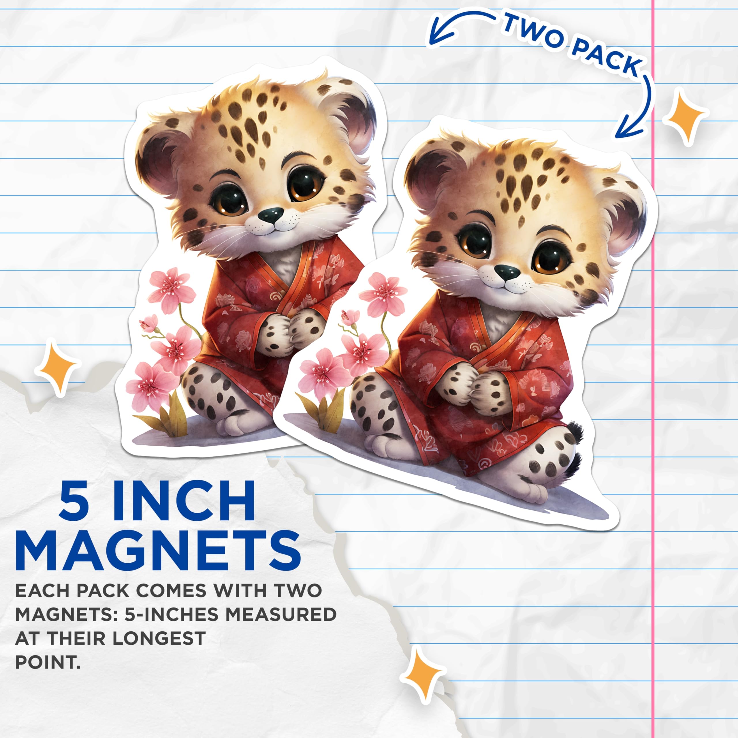 (2 Pack) Baby Leopard Magnets - Cute Animal Decor - Fridge Magnets - 5" On Longest Side - Premium Magnet - for Cars, Refrigerators, Toolboxes, Lockers - Made in USA - MAG17069