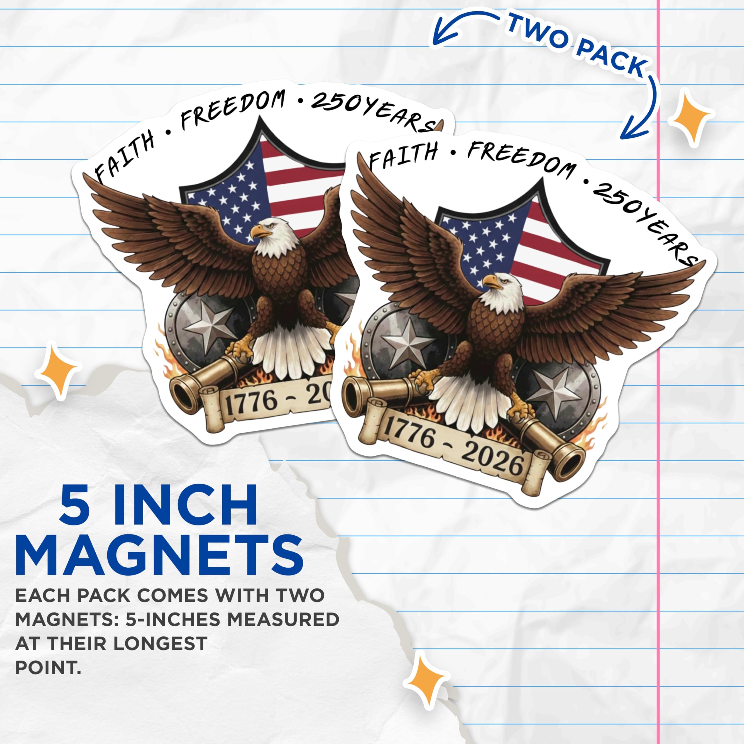 (2 Pack) Patriotic Eagle Magnets - American Flag Decor - 250 Year Anniversary Freedom - 5 Inches On Longest Side - Thick Durable Magnet - Made in USA - MAG30801