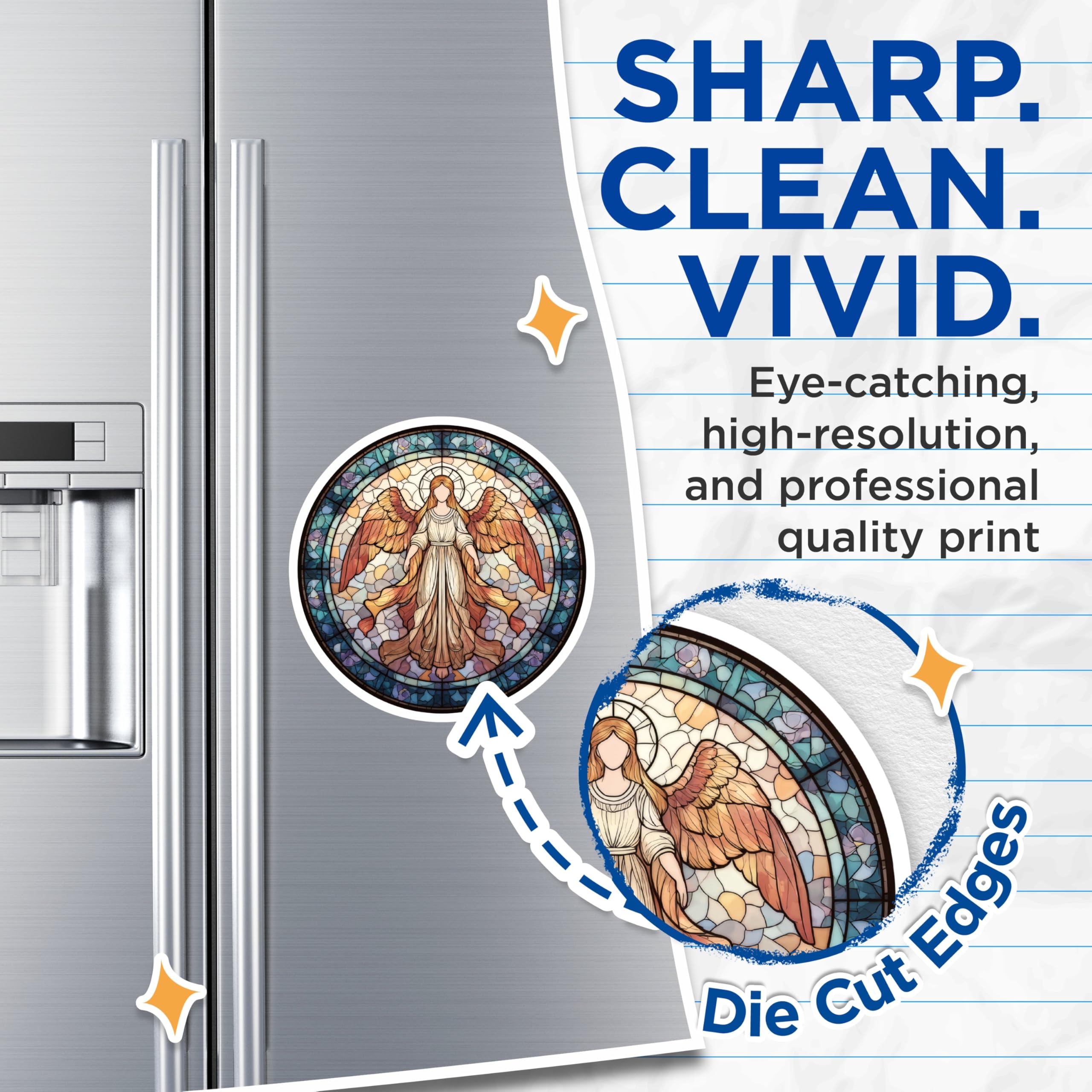 (2 Pack) Angel Magnets - Stained Glass Art - Religious Home Decor - 5" On Longest Side - Premium Magnet - for Cars, Refrigerators, Toolboxes, Lockers - Made in USA - MAG15218