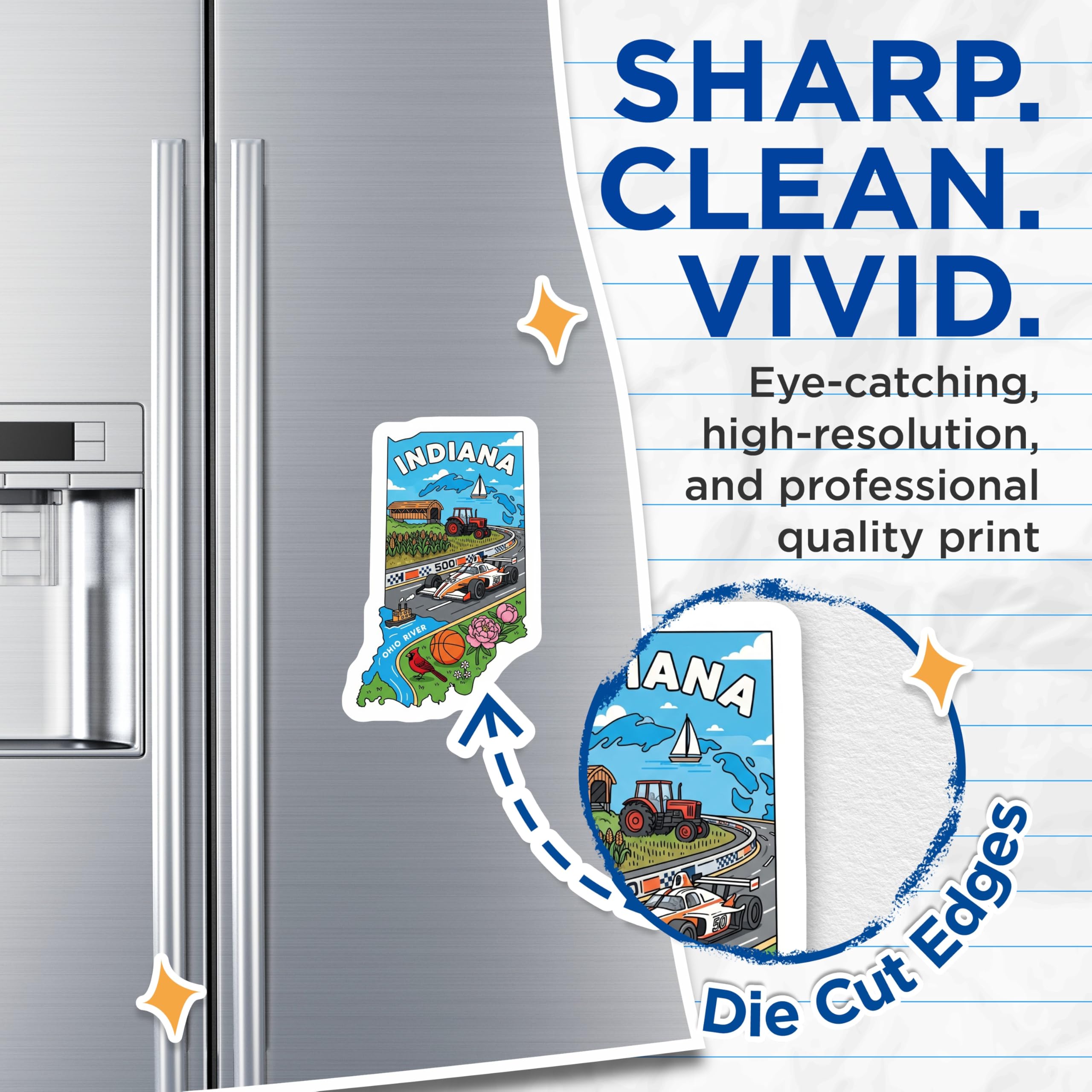 (2 Pack) Indiana Magnets - State Souvenir - Home Decor Fridge Magnets - 5" On Longest Side - Premium Magnet - for Cars, Refrigerators, Toolboxes, Lockers - Made in USA - MAG17292