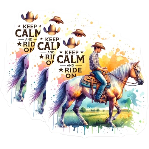 (3 Pack) Cowboy Horse Decals - Western Rider Art - Laptop Decor- 3 Inches On Longest Side - Easy Peel & Apply - Made in USA - 3MCS5538
