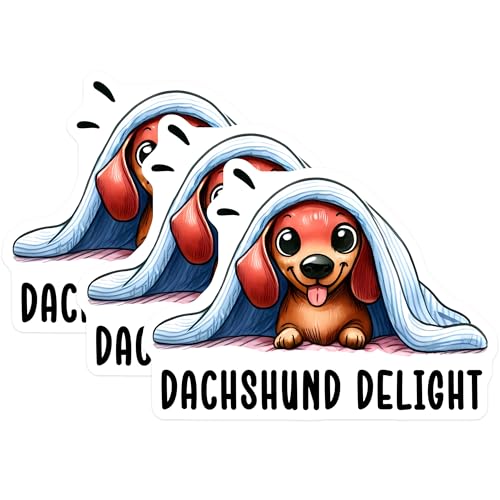 (3 Pack) Dachshund Decals - Cute Puppy - Dog Lover Gifts - 3 Inches On Longest Side - Easy Peel & Apply - Made in USA - 3MCS2400