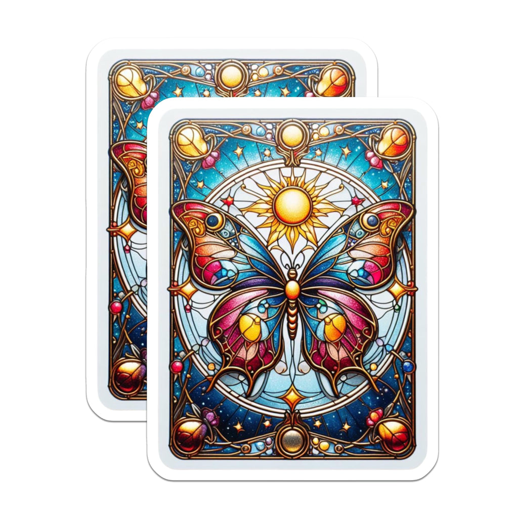 (2 Pack) Stained Glass Butterfly Magnets - Celestial Sun Design - Vibrant Nature Decor - 5 Inches On Longest Side - Thick Durable Magnet - Made in USA - MAG21911