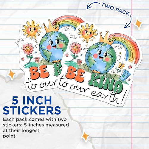 (2 Pack) Earth Kindness Stickers - Environmental - Motivational - 5" On Longest Side - Sticks to Smooth Flat Surfaces - Made in USA - BMCS8452
