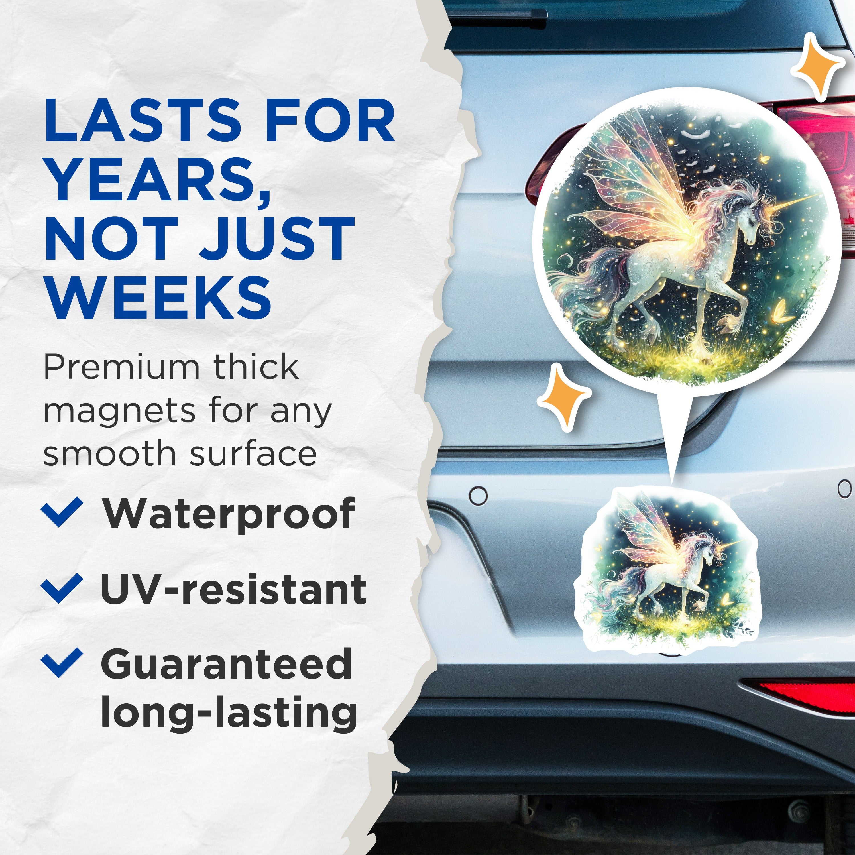 (2 Pack) Magical Unicorn Magnets - Fantasy Creature - Whimsical Refrigerator Decor - 5 Inches On Longest Side - Thick Durable Magnet - Made in USA - MAG39187