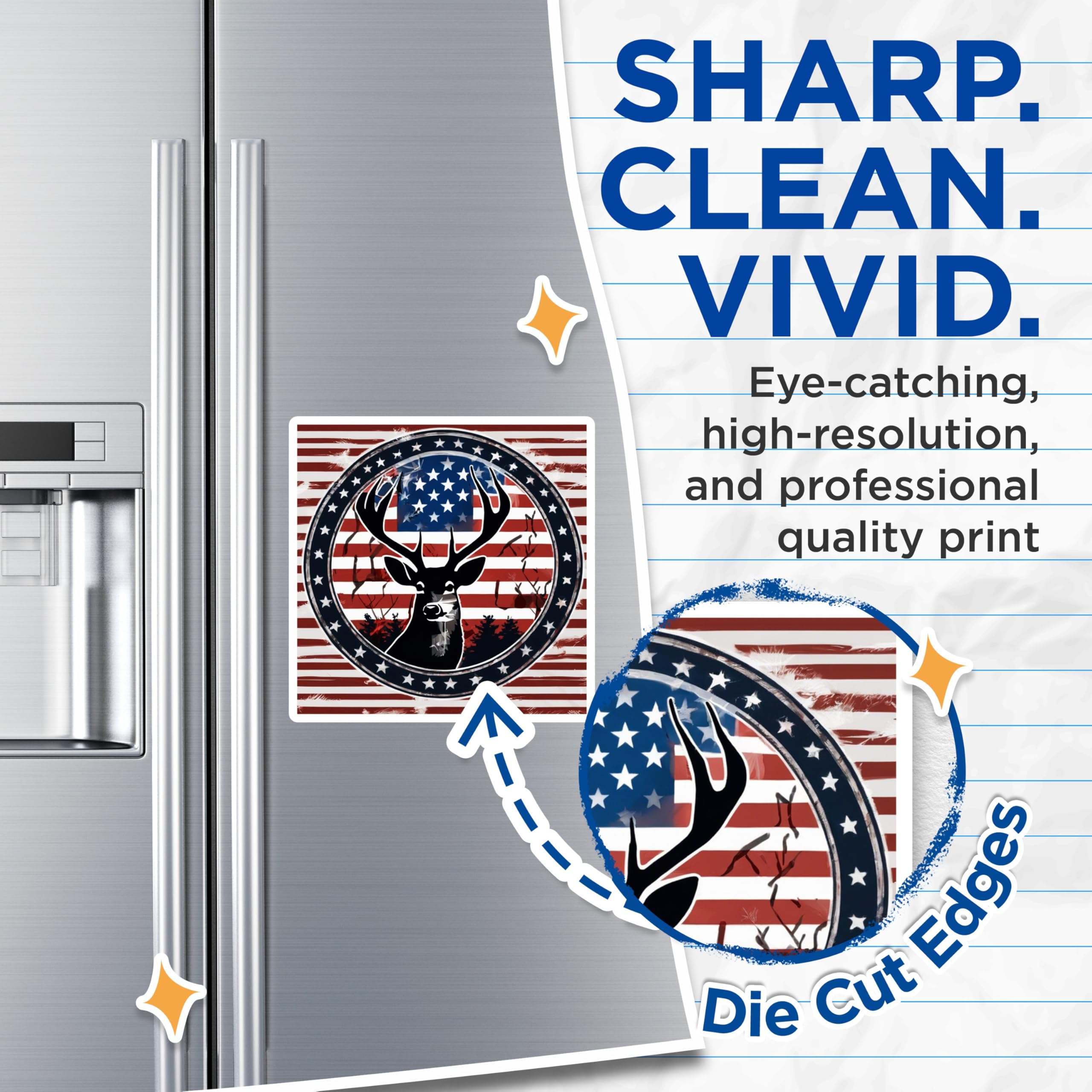 (2 Pack) Patriotic Deer Magnets - American Flag Buck Decor - Hunting Cabin Fridge Accessories - 5 Inches On Longest Side - Thick Durable Magnet - Made in USA - MAG19652