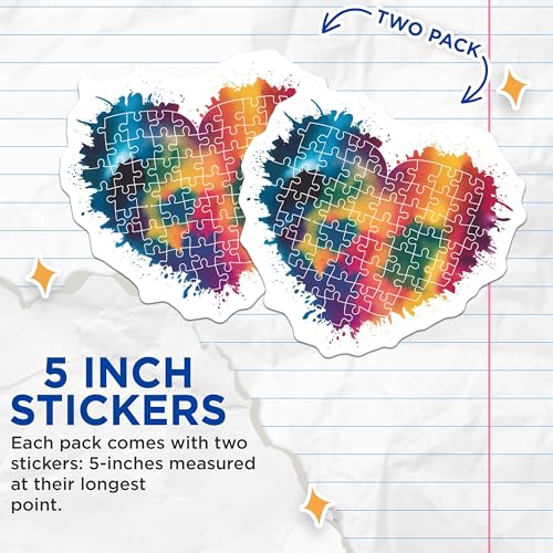 (2 Pack) Heart Puzzle Stickers - Colorful Art Puzzle - Rainbow Heart Decal - Vibrant Illustration - Love Puzzle Sticker - 5" On Longest Side - Sticks to Smooth Flat Surfaces - Made in USA - BMCS6711