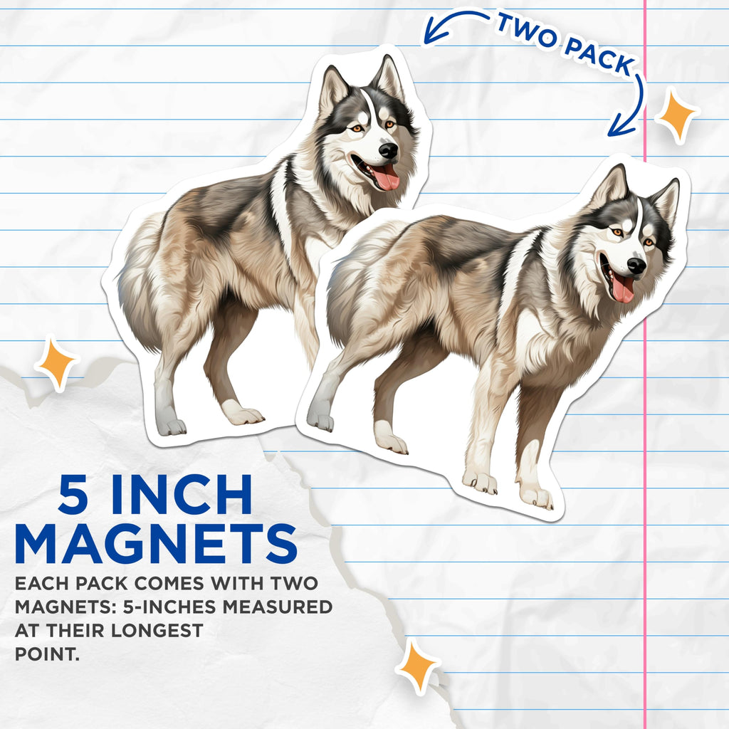 (2 Pack) Husky Dog Magnets - Siberian Husky Art - Dog Lover Decor - 5 Inches On Longest Side - Thick Durable Magnet - Made in USA - MAG28496