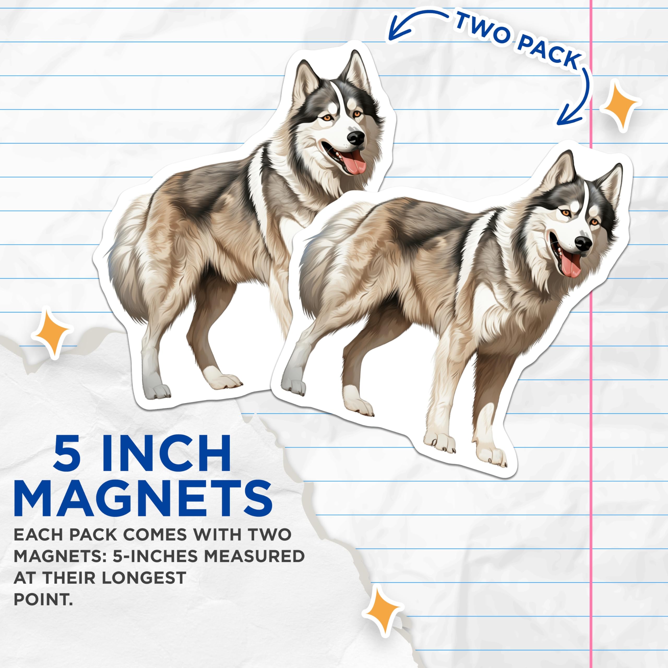 (2 Pack) Husky Dog Magnets - Siberian Husky Art - Dog Lover Decor - 5 Inches On Longest Side - Thick Durable Magnet - Made in USA - MAG28496
