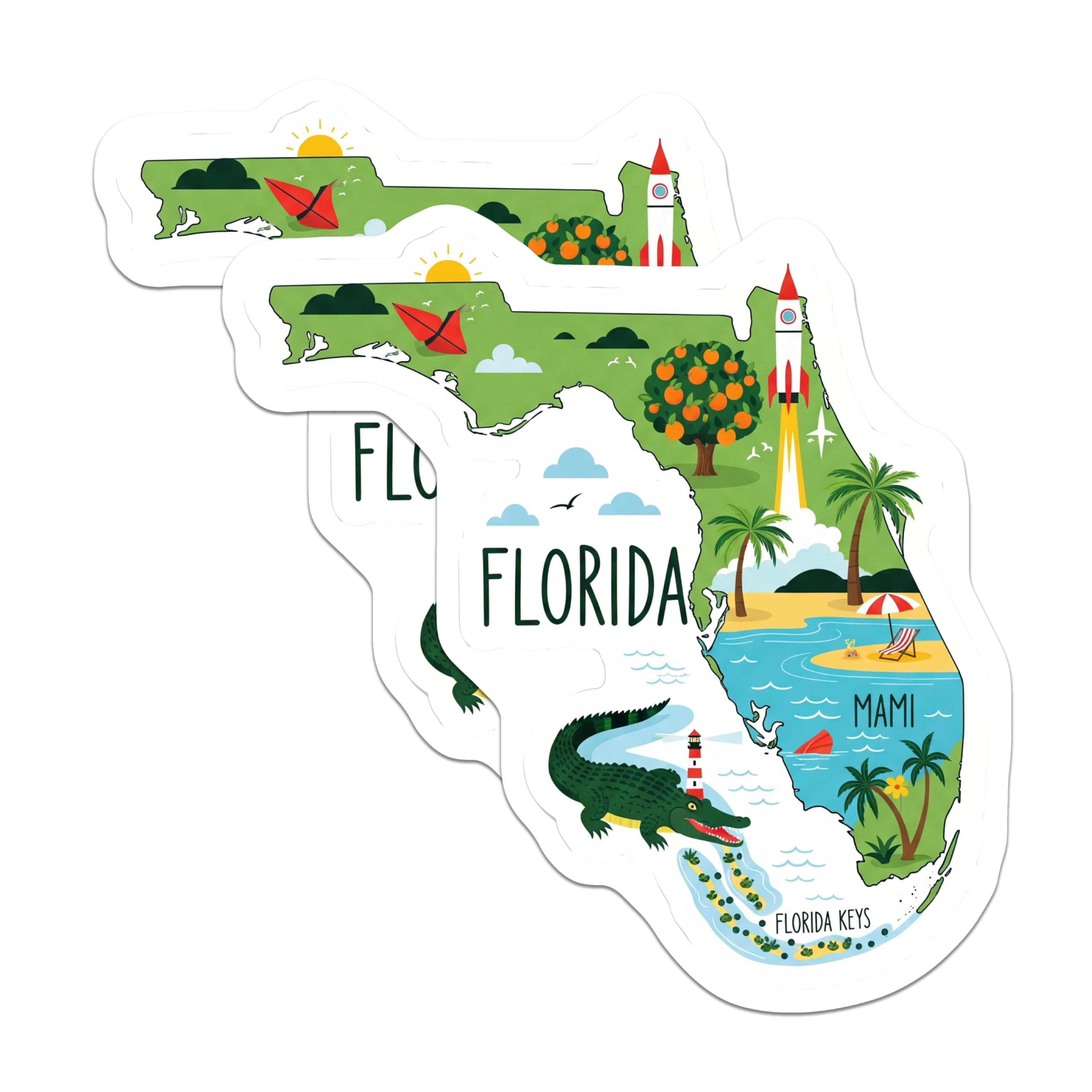 (2 Pack) Florida Map Magnets - Alligator Beach Decor - Sunshine State Souvenir - Miami Keys Art - Space Coast Citrus - 5 Inches On Longest Side - Thick Durable Magnet - Made in USA - MAG19409