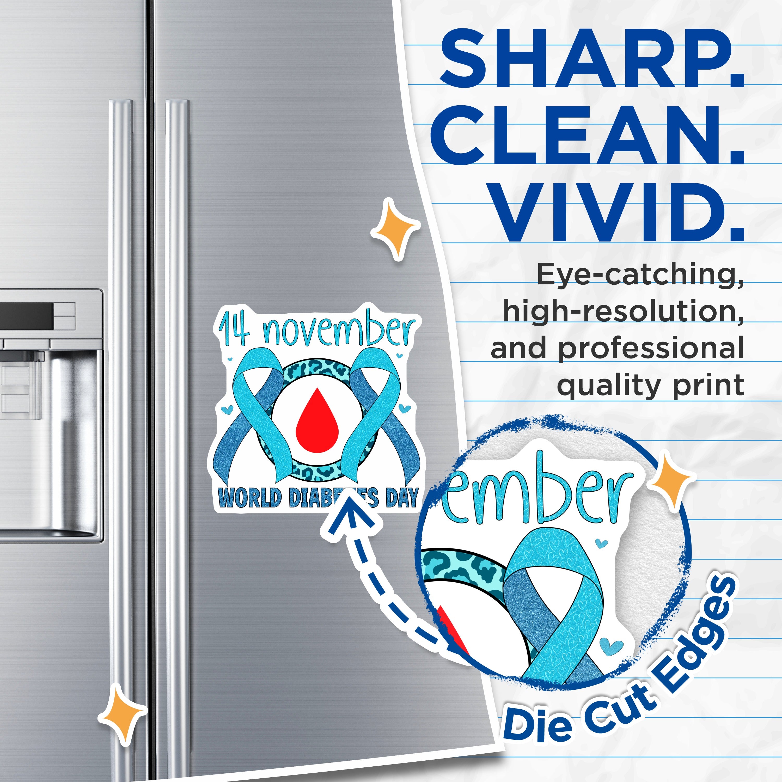 (2 Pack) World Diabetes Day Magnets - November 14th Awareness Ribbon - Chronic Illness Support Item - Diabetes Advocate Display - 5" - Durable Magnet - Made in USA - MAG37324