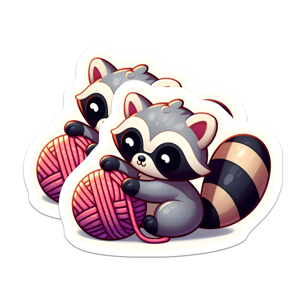 (2 Pack) Cute Raccoon Magnets - Kawaii Animal Fridge Magnets - Knitting Crocheting Craft Lover Decor - 5 Inches On Longest Side - Thick Durable Magnet - Made in USA - MAG37506