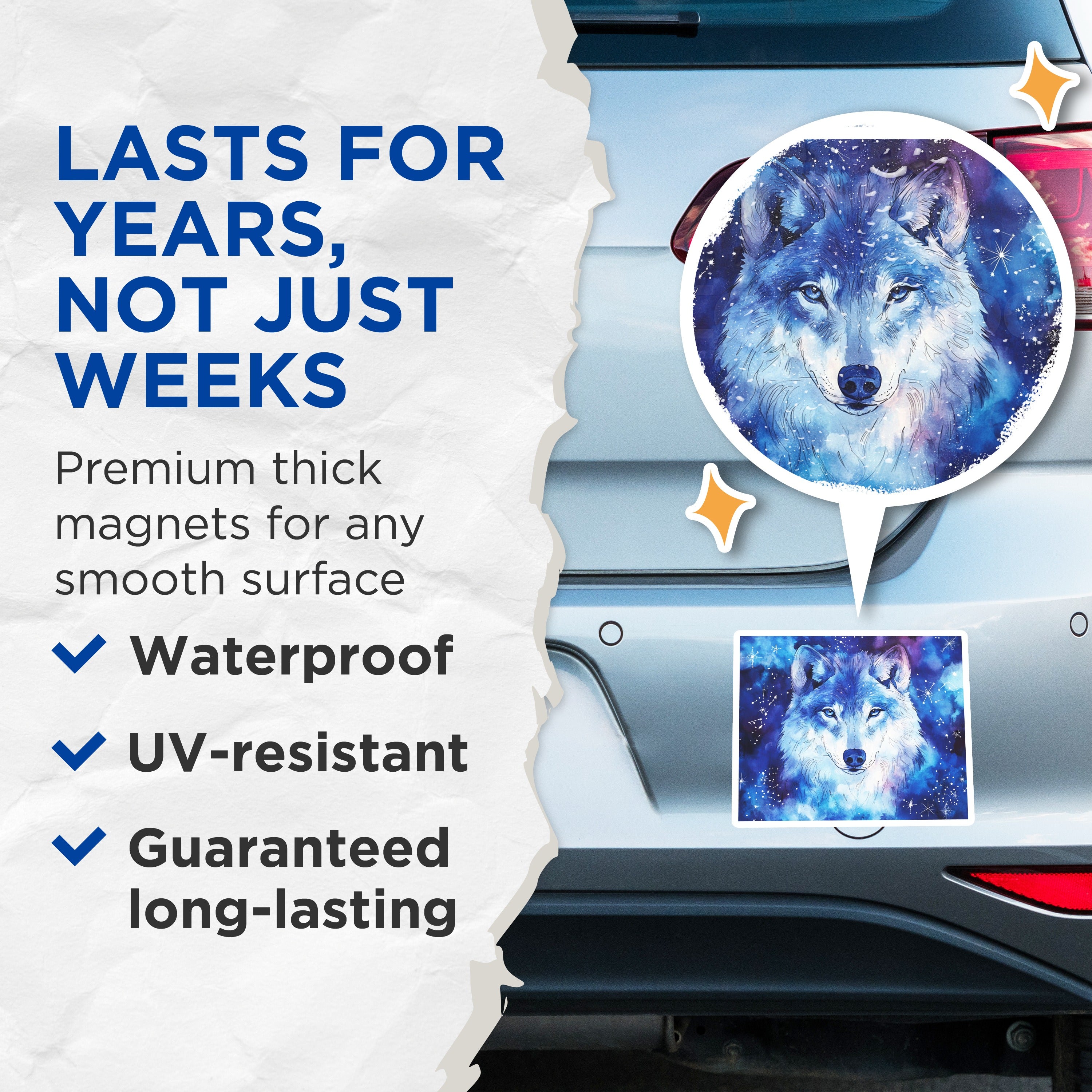 (2 Pack) Cosmic Wolf Magnets - Watercolor Animal Decor - Celestial Starry Fridge Art - 5 Inches On Longest Side - Thick Durable Magnet - Made in USA - MAG38524