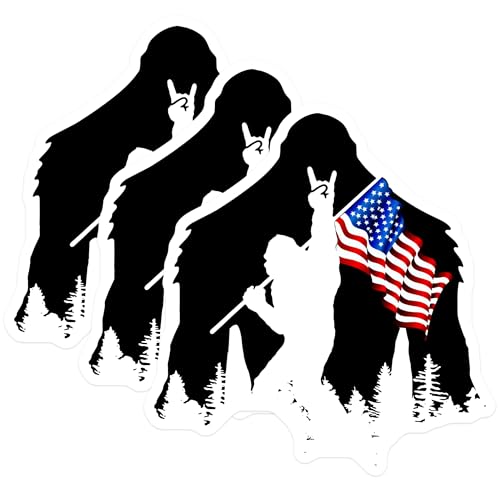 (3 Pack) Patriotic Sasquatch Decals - American Flag Bigfoot - Laptop Decal - 3 Inches On Longest Side - Easy Peel & Apply - Made in USA - 3MCS4639
