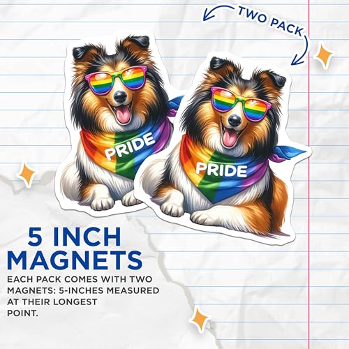 (2 Pack) Pride Dog Magnets - Rainbow Dog - Cute Dog Sunglasses Art Magnet - Colorful Dog Accessories - 5" On Longest Side - for Cars, Fridges, Toolboxes - Made in USA - MAG6980