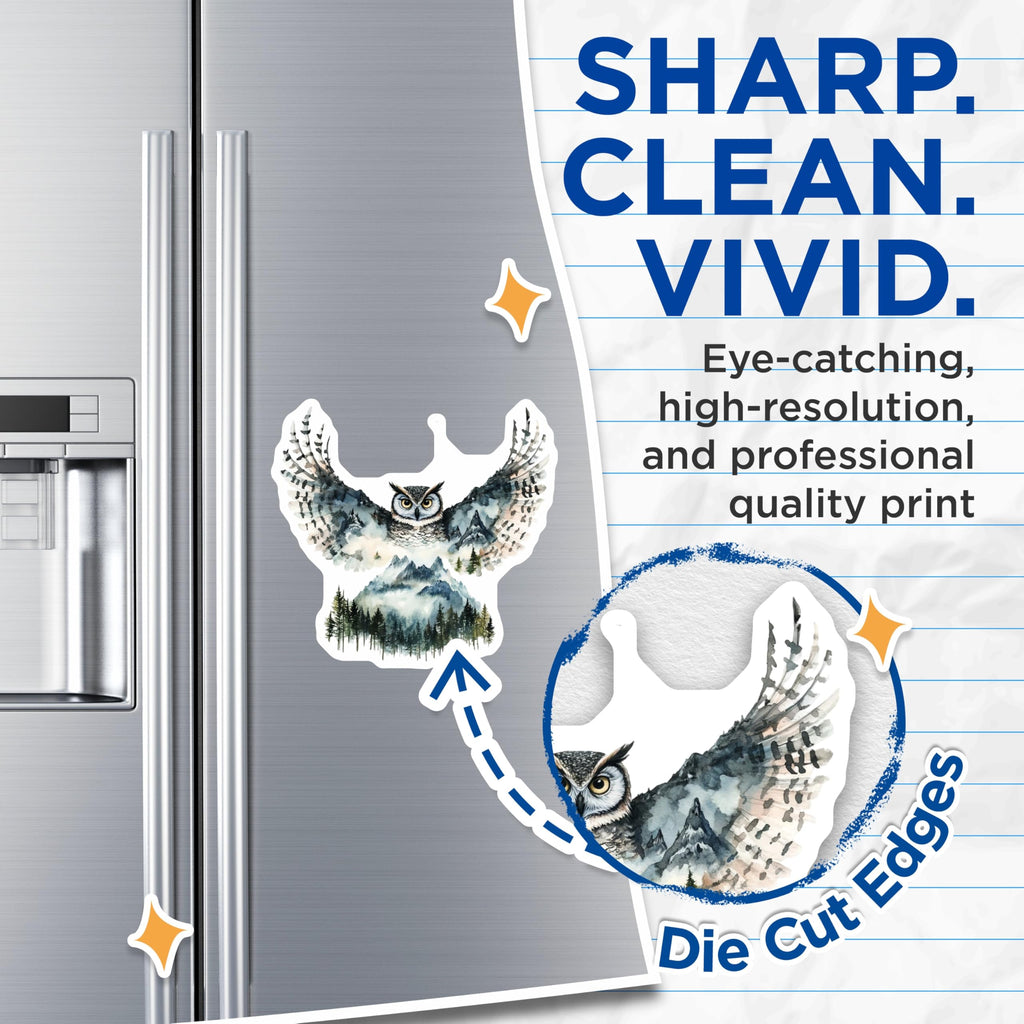 (2 Pack) Owl Magnets - Watercolor Owl Art - Forest Landscape Fridge Magnets - 5" On Longest Side - Premium Magnet - for Cars, Refrigerators, Toolboxes, Lockers - Made in USA - MAG14745