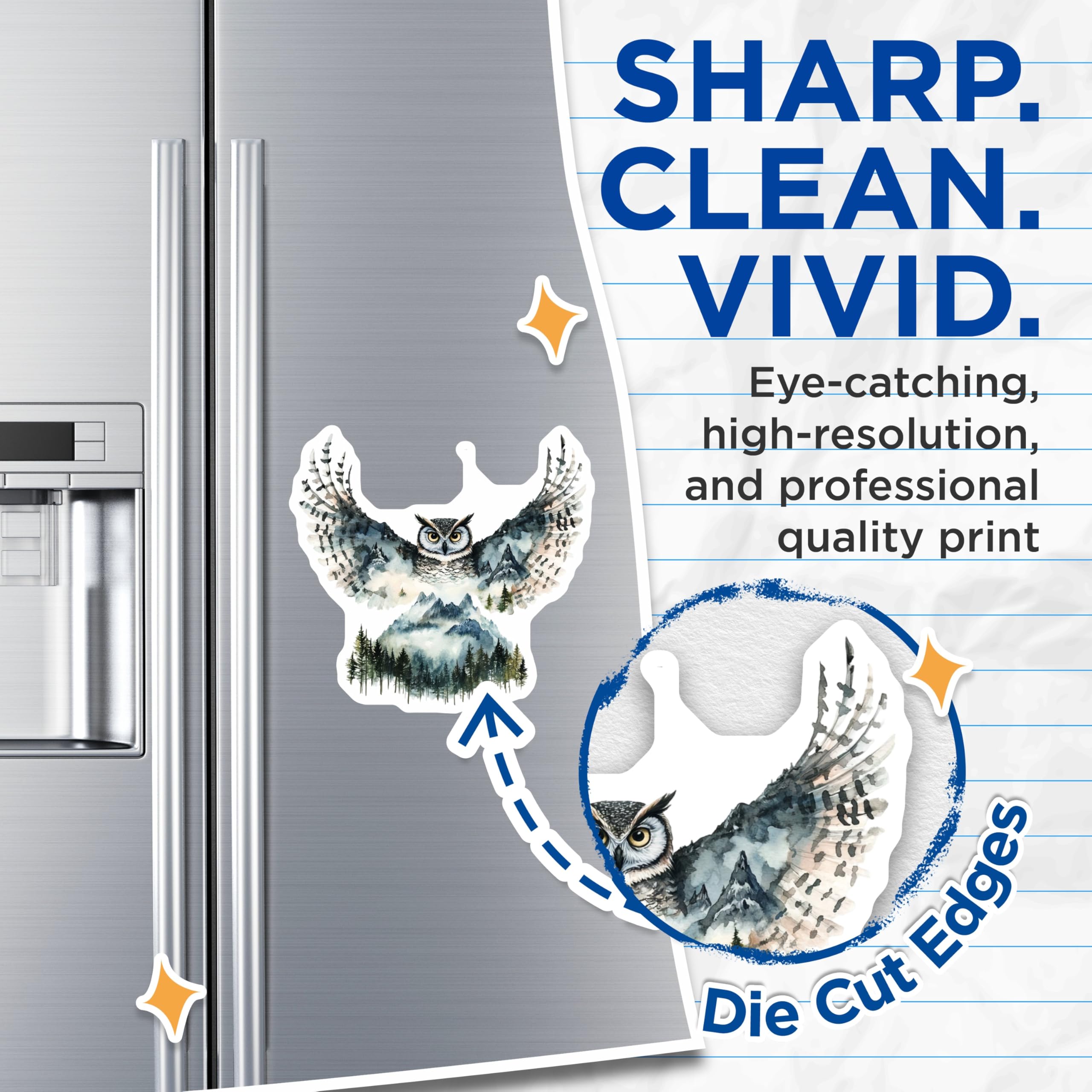(2 Pack) Owl Magnets - Watercolor Owl Art - Forest Landscape Fridge Magnets - 5" On Longest Side - Premium Magnet - for Cars, Refrigerators, Toolboxes, Lockers - Made in USA - MAG14745