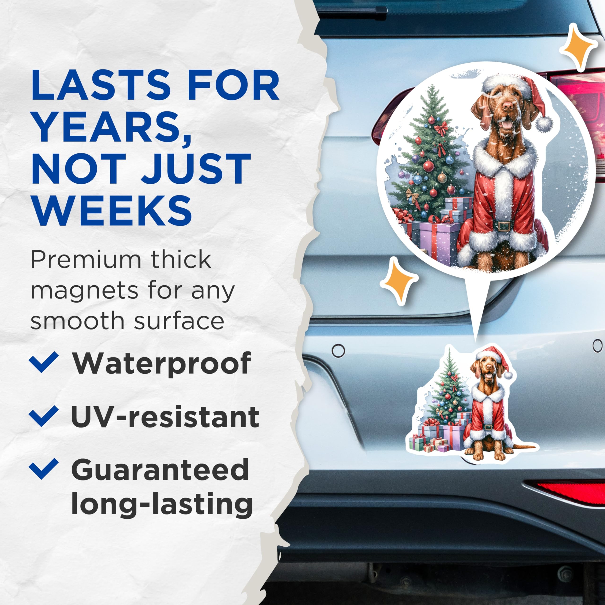 (2 Pack) Vizsla Christmas Magnets - Santa Dog Holiday Decor - Festive Pet Refrigerator Adornment - 5 Inches On Longest Side - Thick Durable Magnet - Made in USA - MAG24160