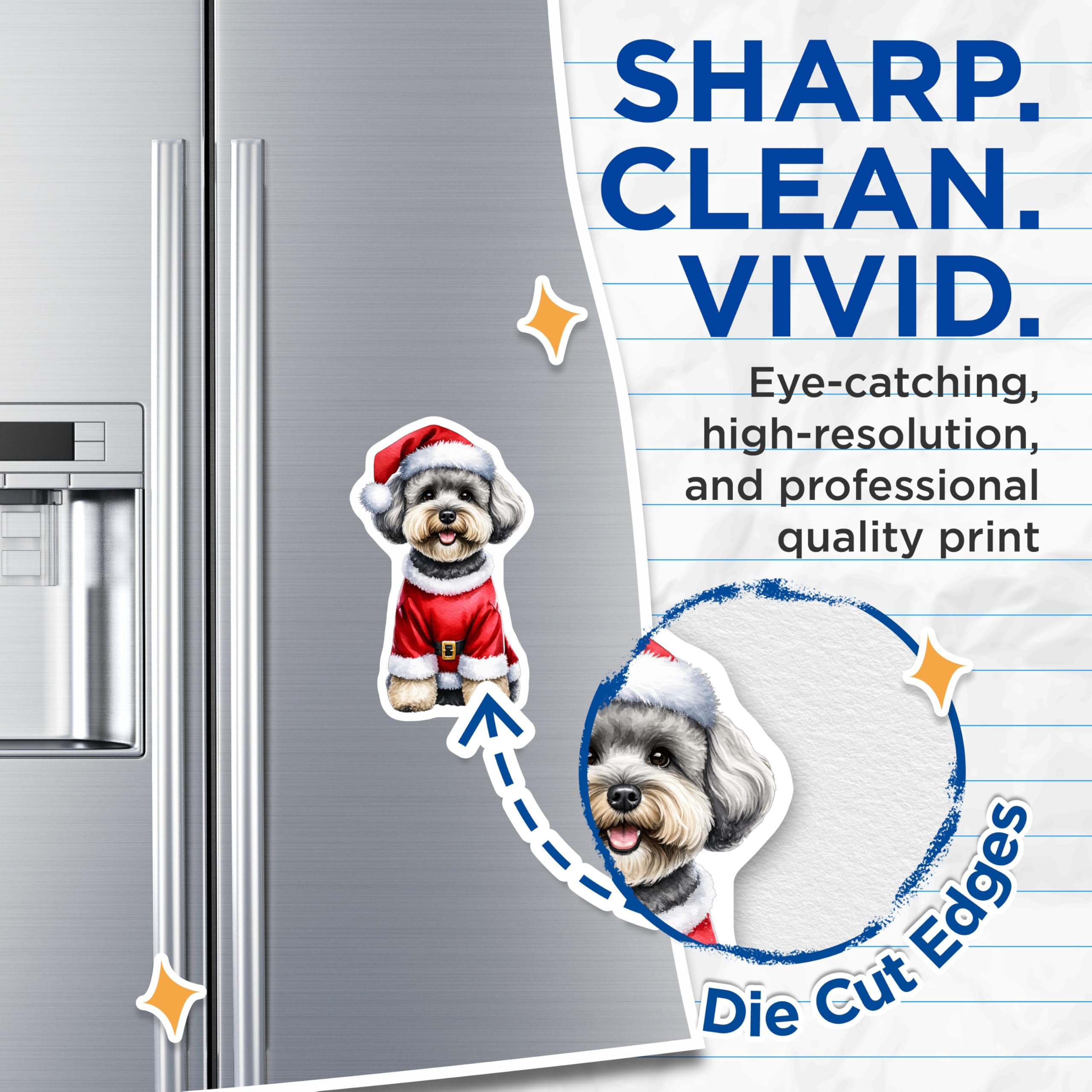 (2 Pack) Christmas Dog Magnets - Santa Puppy Refrigerator Magnets - Pet Lover Holiday Decor - 5 Inches On Longest Side - Thick Durable Magnet - Made in USA - MAG30609