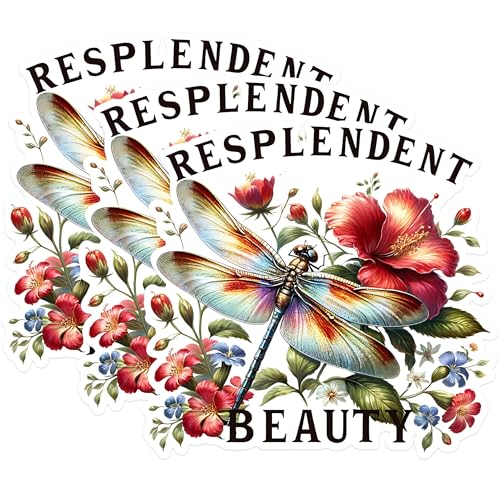(3 Pack) Dragonfly Decals - Floral Laptop Decal - Resplendent Beauty Stickers - 3 Inches On Longest Side - Easy Peel & Apply - Made in USA - 3MCS1512