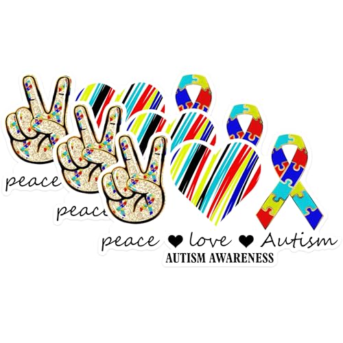 (3 Pack) Autism Awareness Decals - Peace Love Autism - Laptop Decals - 3 Inches On Longest Side - Easy Peel & Apply - Made in USA - 3MCS1640