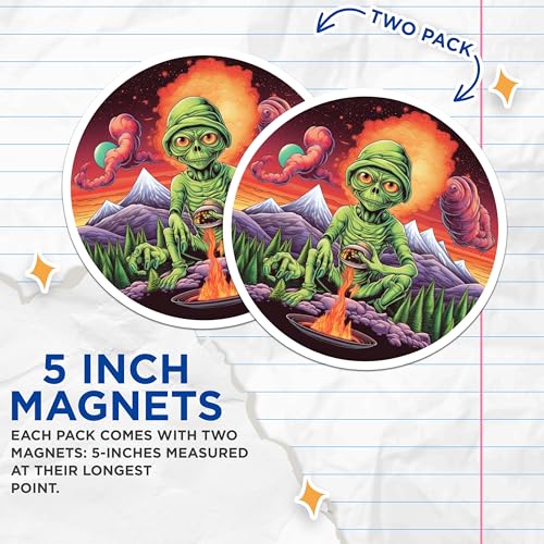 (2 Pack) Alien Adventure Magnets - Sci-Fi Art - Outer Space - 5" On Longest Side - for Cars, Fridges, Toolboxes - Made in USA - MAG4068