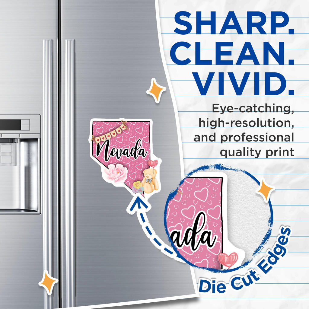 (2 Pack) Nevada Valentine Magnets - Sweet Love State Decor - Teddy Bear Hearts Art - Romantic Pink Nevada Souvenir - 5 Inches On Longest Side - Thick Durable Magnet - Made in USA - MAG20732