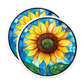 (2 Pack) Stained Glass Sunflower Magnets - Vibrant Floral Kitchen Decor - Faux Window Art Refrigerator Magnets - 5 Inches On Longest Side - Thick Durable Magnet - Made in USA - MAG29049