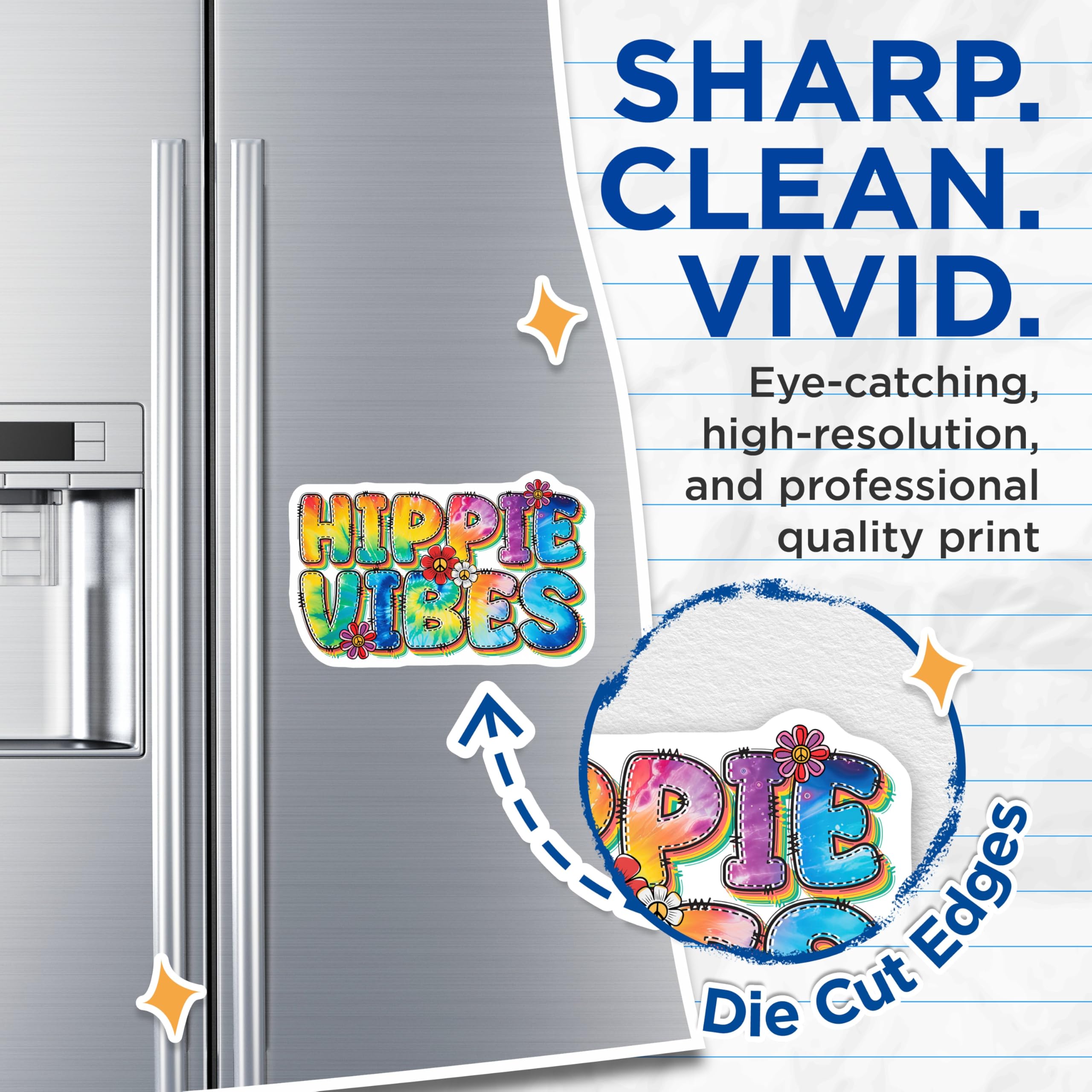 (2 Pack) Hippie Vibes Magnets - Retro Aesthetic - Colorful Flower Power Magnets - 5" On Longest Side - Premium Magnet - for Cars, Refrigerators, Toolboxes, Lockers - Made in USA - MAG15572