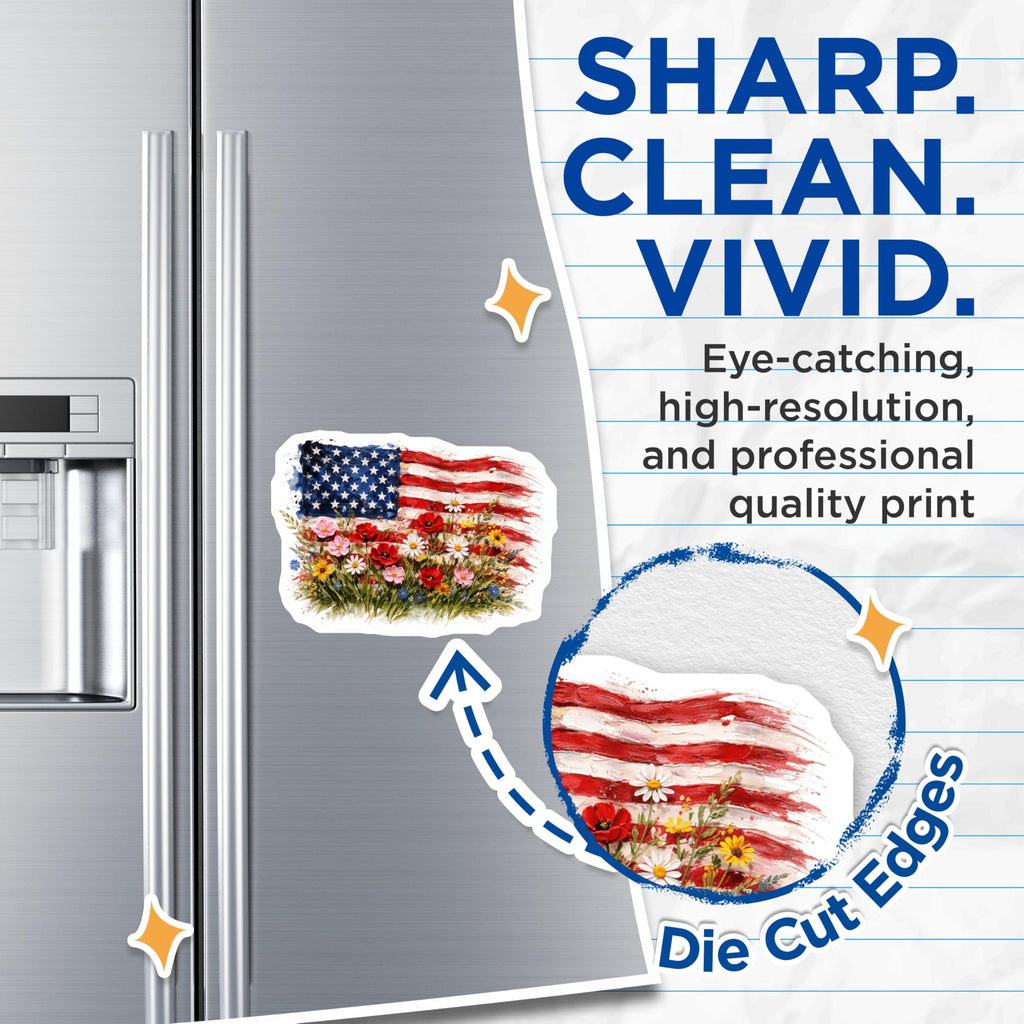 (2 Pack) American Flag Magnets - Wildflower Patriotic Decor - Independence Day - Veterans Day - Memorial Day - 5 Inches On Longest Side - Thick Durable Magnet - Made in USA - MAG22780