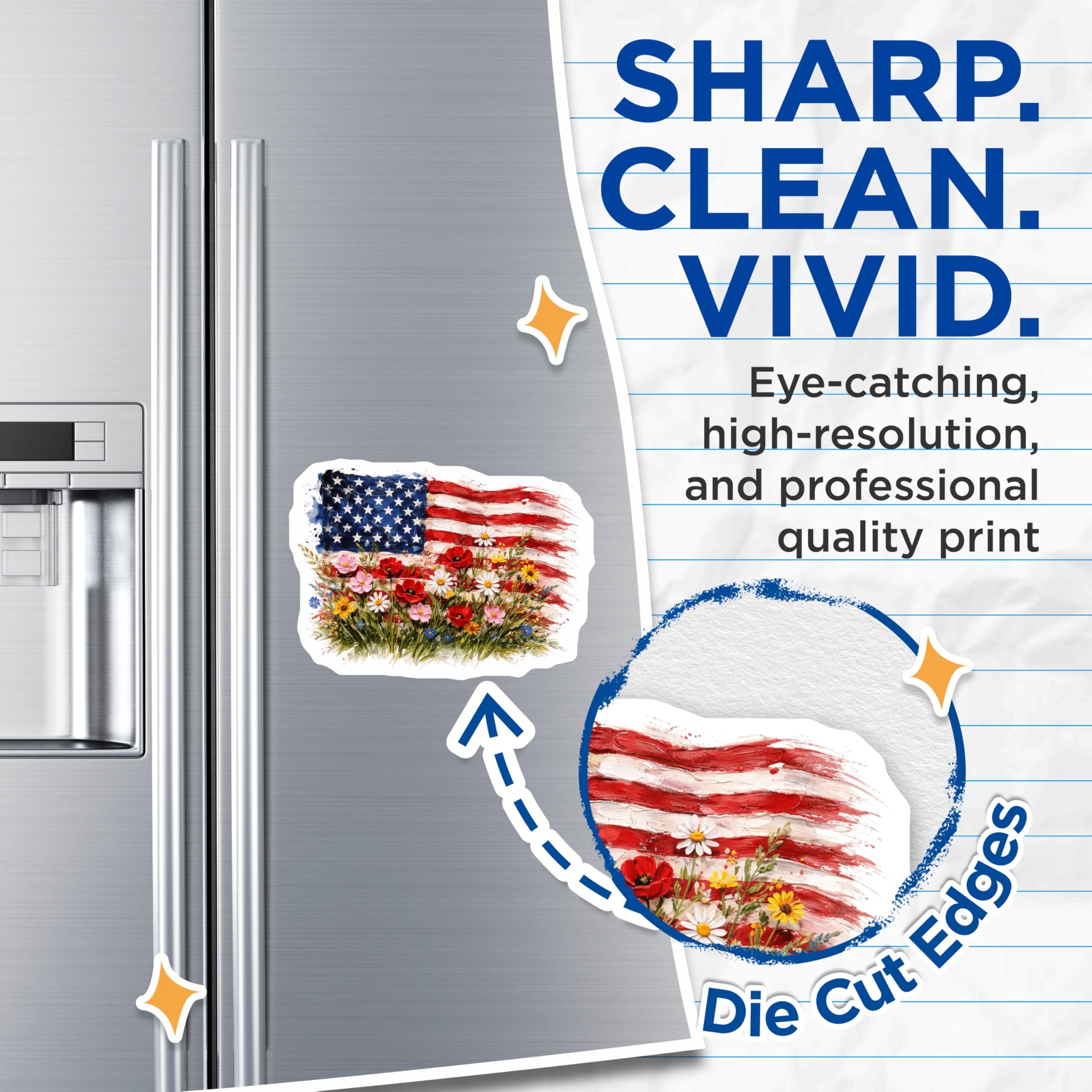 (2 Pack) American Flag Magnets - Wildflower Patriotic Decor - Independence Day - Veterans Day - Memorial Day - 5 Inches On Longest Side - Thick Durable Magnet - Made in USA - MAG22780