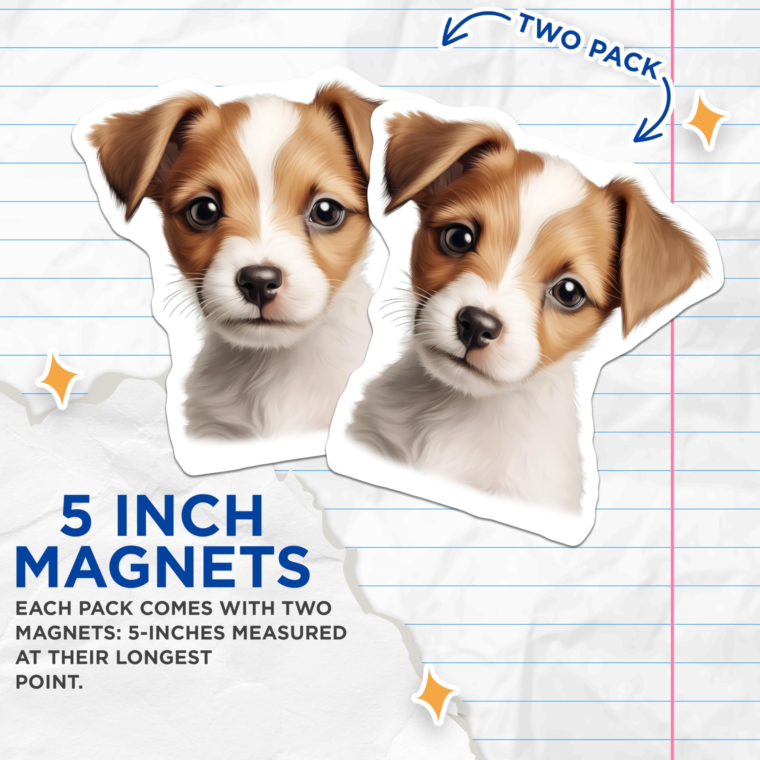 (2 Pack) Cute Puppy Magnets - Jack Russell Dog Lover Decor - Pet Parent Refrigerator Magnets - 5 Inches On Longest Side - Thick Durable Magnet - Made in USA - MAG28760
