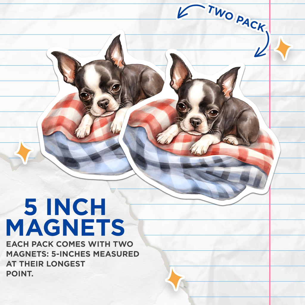(2 Pack) Boston Terrier Magnets - Cute Puppy Fridge Magnets - Dog Lover Home Decor - 5" On Longest Side - Premium Magnet - for Cars, Refrigerators, Toolboxes, Lockers - Made in USA - MAG16580