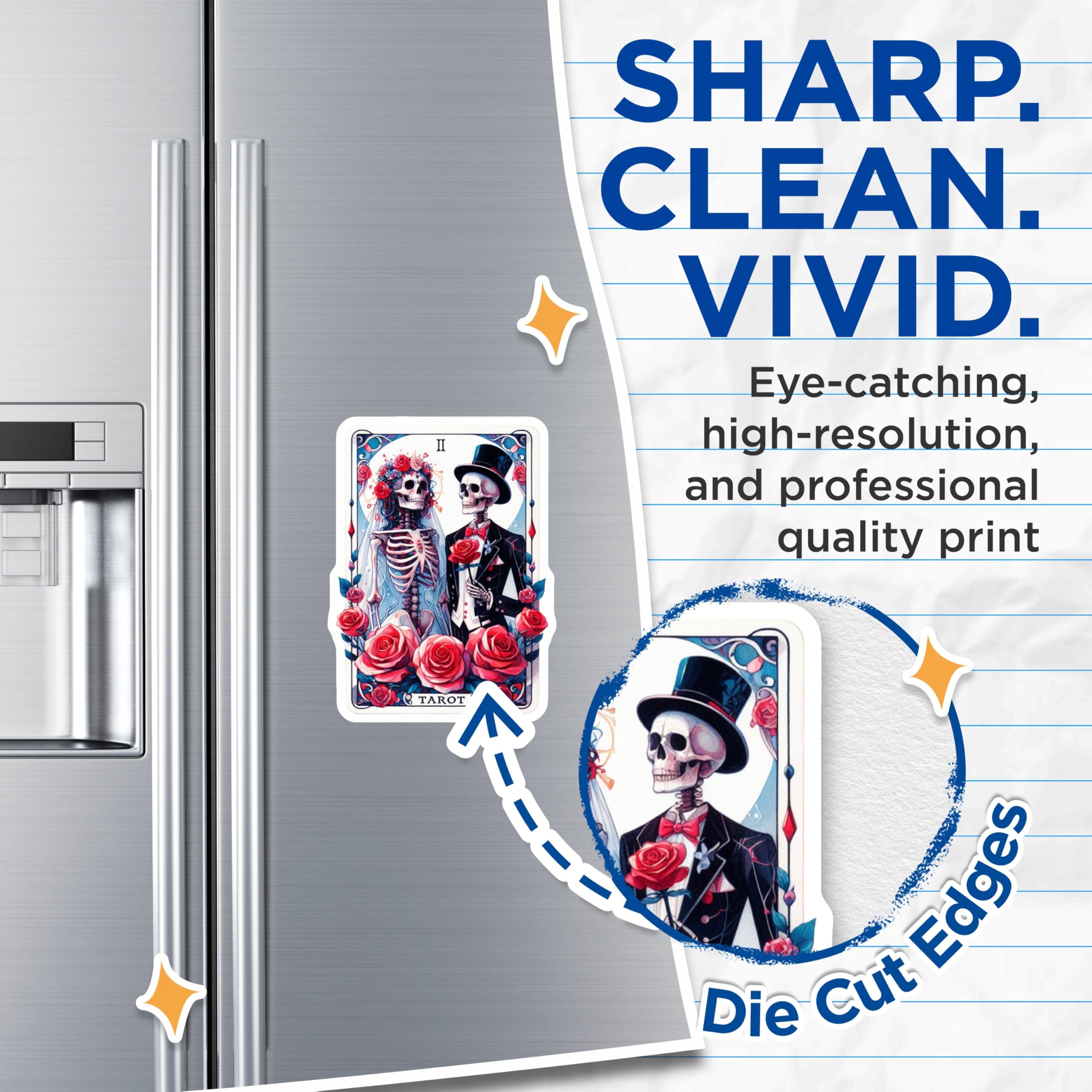 (2 Pack) Skeleton Wedding Magnets - Gothic Romance Tarot Card Art - Dia de Los Muertos Eternal Love Refrigerator Decor - 5 Inches On Longest Side - Thick Durable Magnet - Made in USA - MAG21652