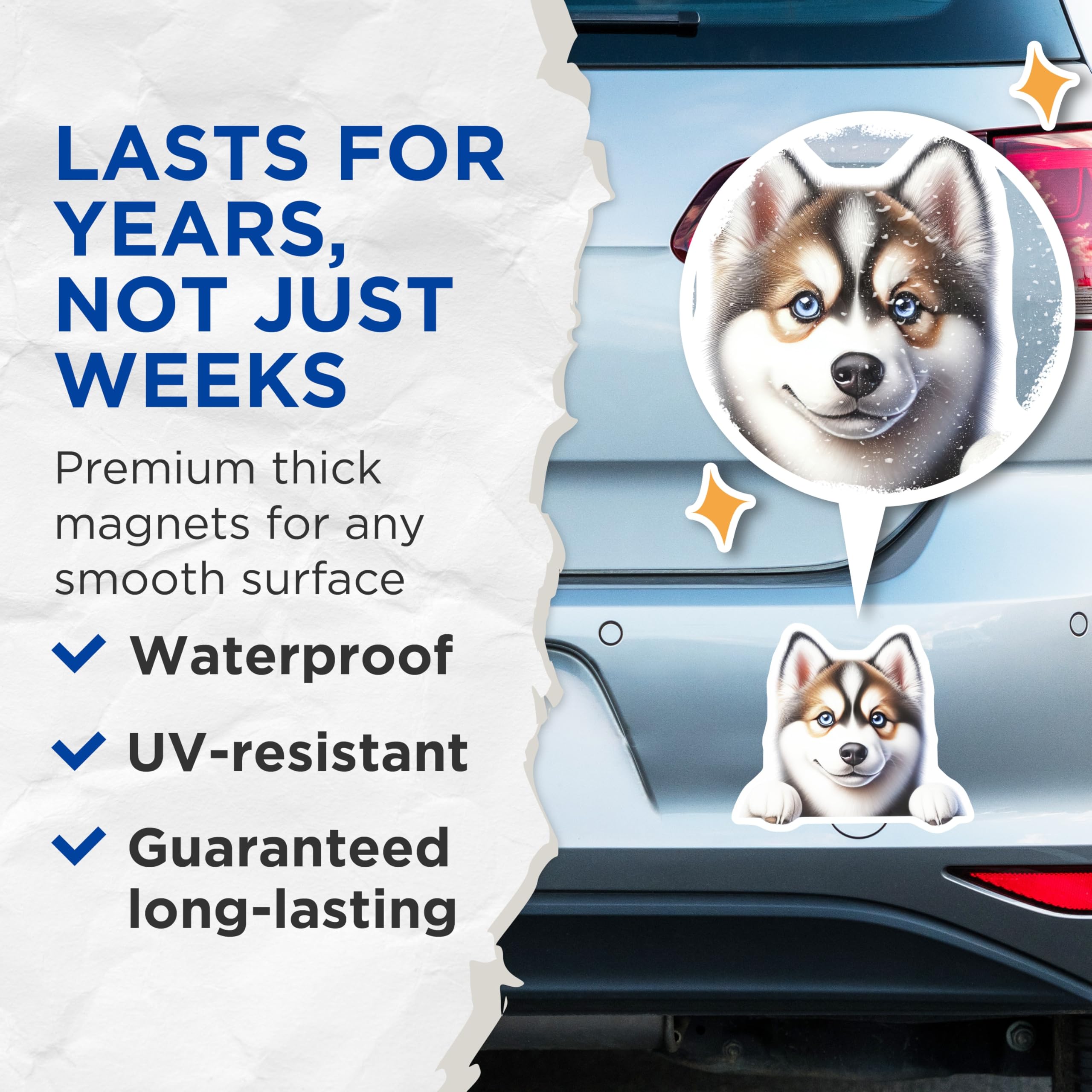 (2 Pack) Husky Dog Magnets - Cute Puppy Decor - Refrigerator Husky Art - 5" On Longest Side - Premium Magnet - for Cars, Refrigerators, Toolboxes, Lockers - Made in USA - MAG15011